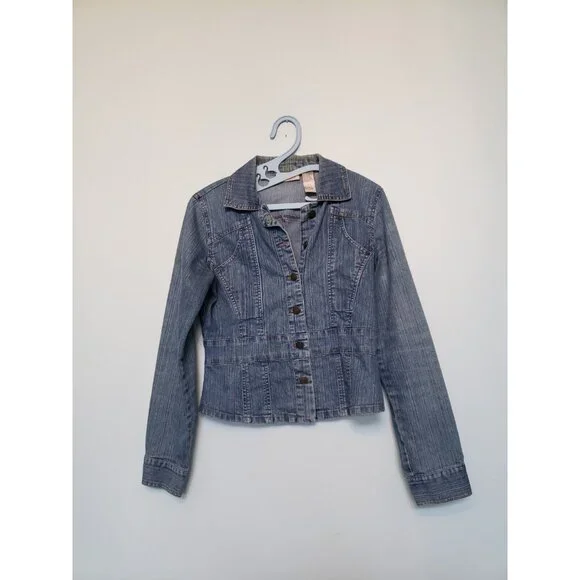 Vtg 90s Bill Blass Womens Petite PS Denim Blazer Jacket Metal Button Front - Picture 1 of 6